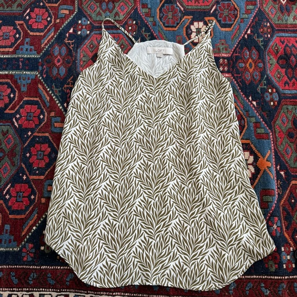 LOFT Tops - LOFT Olive and White Leaf Pattern Top